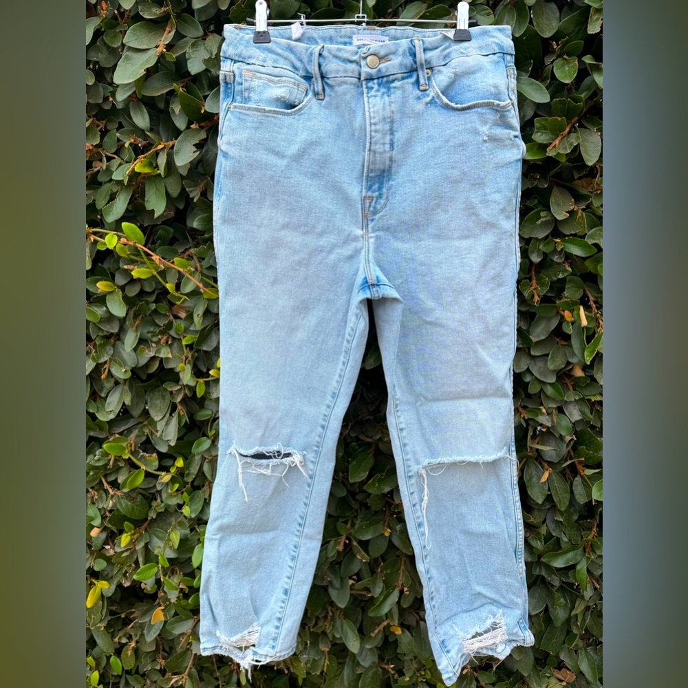 Good American Light Blue Distressed Boyfriend Jeans